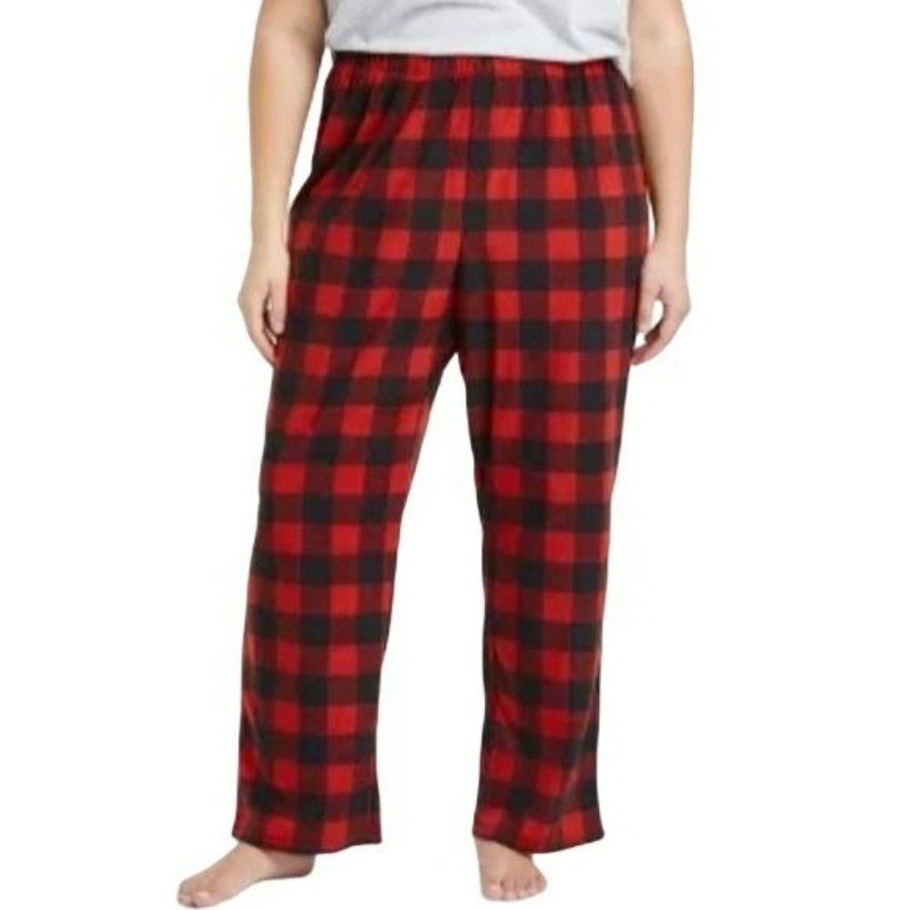Womens Plus Size 3X Winter Buffalo Check Red Plaid Fleece‎ Pajama Pants New